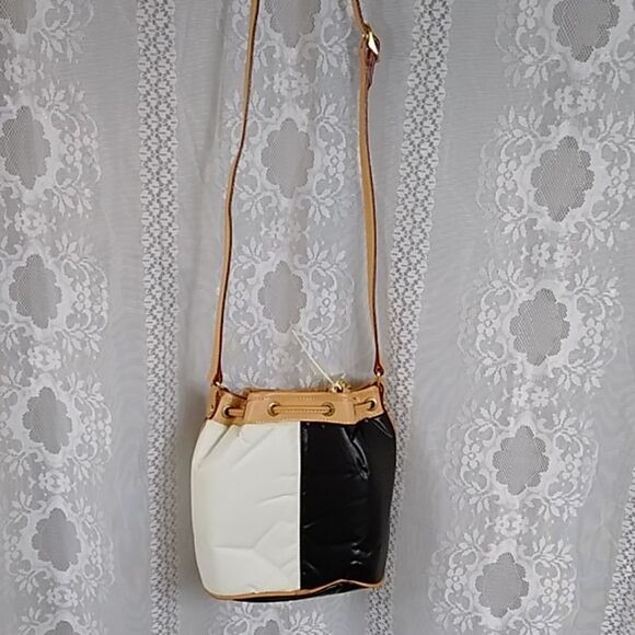 Vintage Authentic Hunting World Nylon W/ Leather Crossbody Bag Black White Tan - Picture 5 of 16